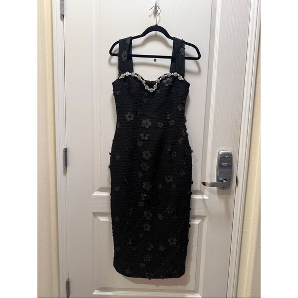 Elliatt Ellouise Embellished Tweed Midi Dress in Black Cocktail size S NWT - Picture 6 of 9